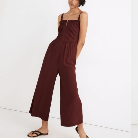 Madewell Pants - Madewell Pintuck Cami Wide-leg Jumpsuit Size 00 Burgundy Oxblood Wine